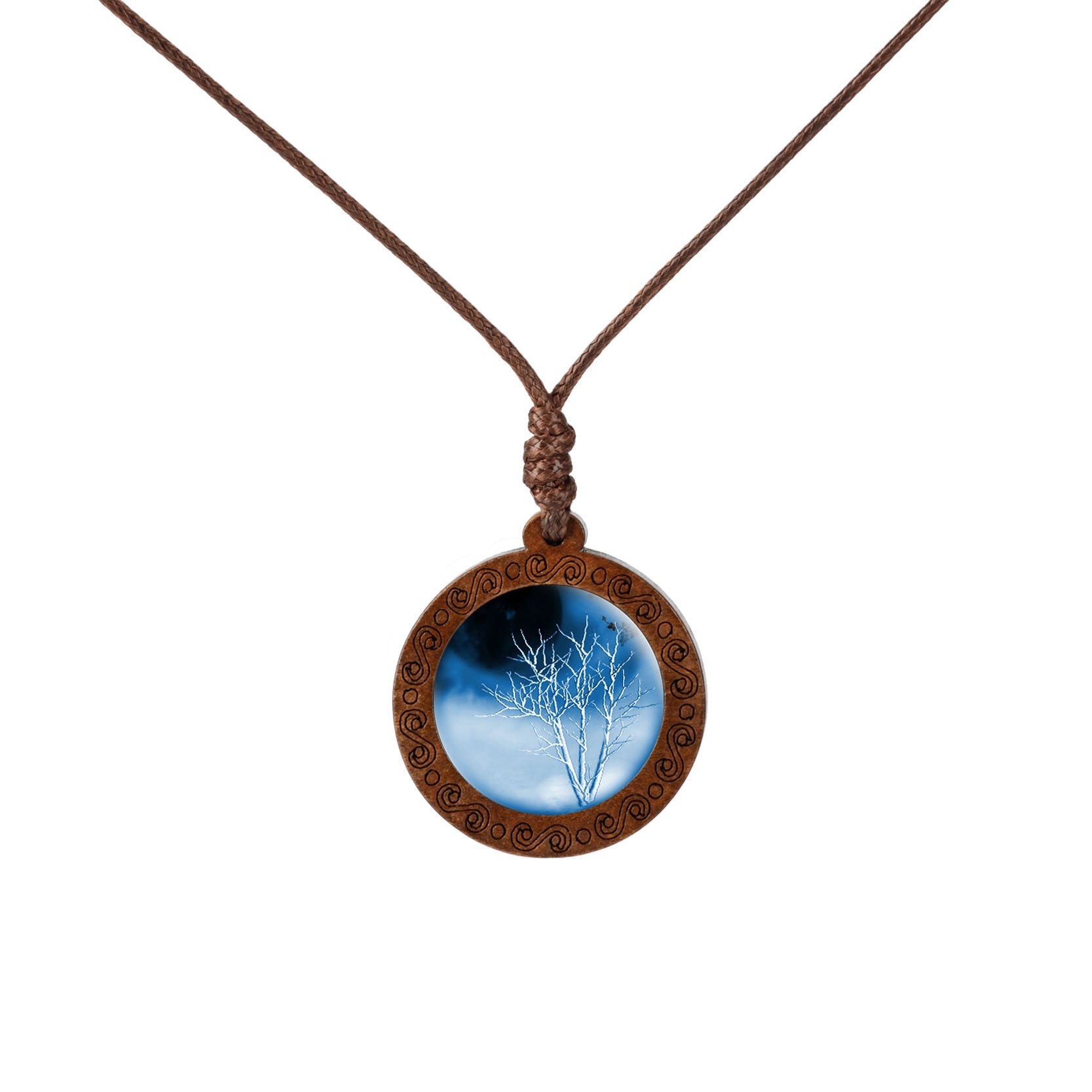 Wholesale Wood Tree of Life Time Gemstone Glass Pendant Necklace